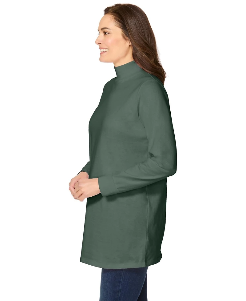 Woman Within Plus Size Within Perfect Long-Sleeve Mockneck Tee