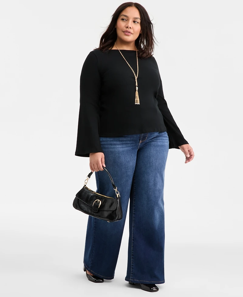 On 34th Trendy Plus Rib-Knit Boat-Neck Bell-Sleeve Top, Macy's Exclusive