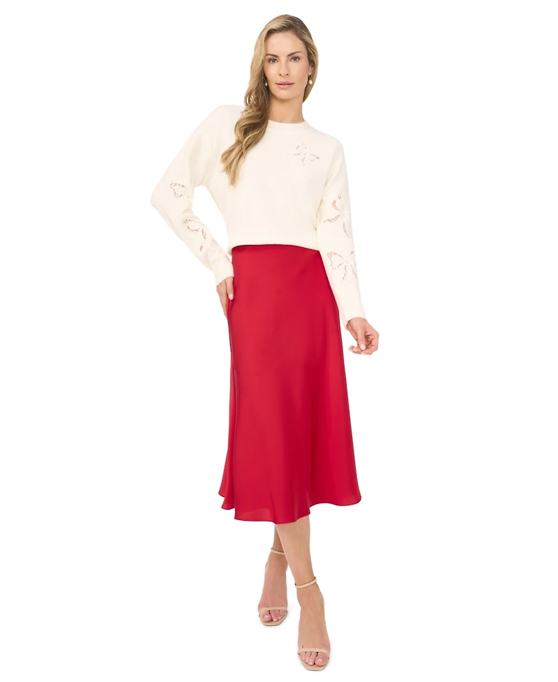 CeCe Women's Lace Bow Long Sleeves Sweater