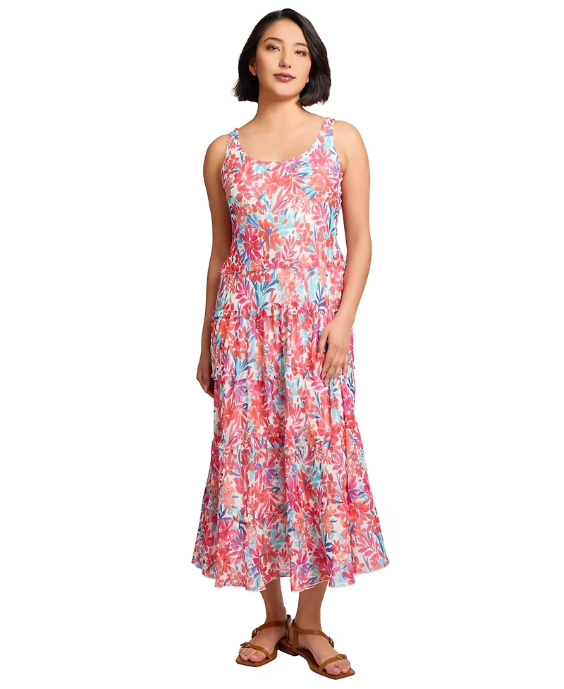 Jones New York Petite Printed Tiered Sleeveless Maxi Dress