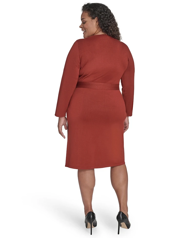 Jessica Howard Plus Long Sleeve Belted Midi Dress