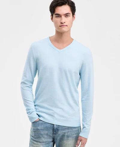 Alfani Men's Solid V-Neck Cotton Sweater, Created for Macy's