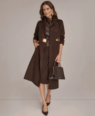 Donna Karan New York Faux Leather Top Belted Pencil Skirt Wool Blend Coat