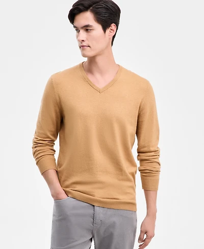 Alfani Men's Solid V-Neck Cotton Sweater, Created for Macy's
