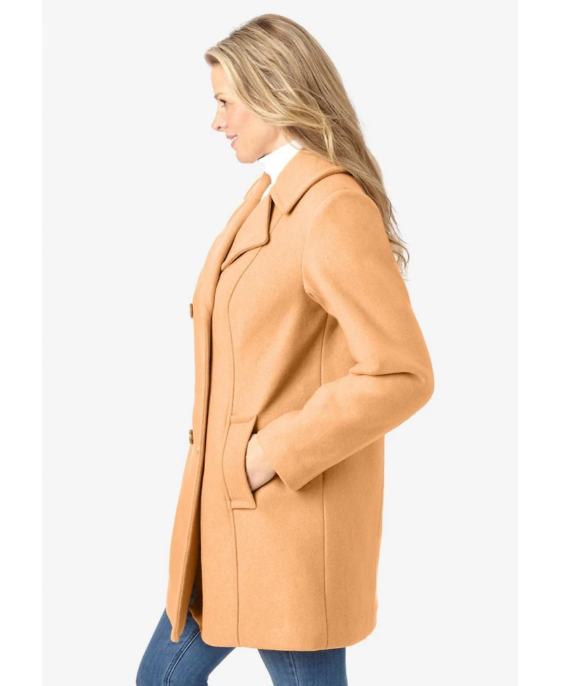 Woman Within Women's Wool-Blend Double-Breasted Peacoat