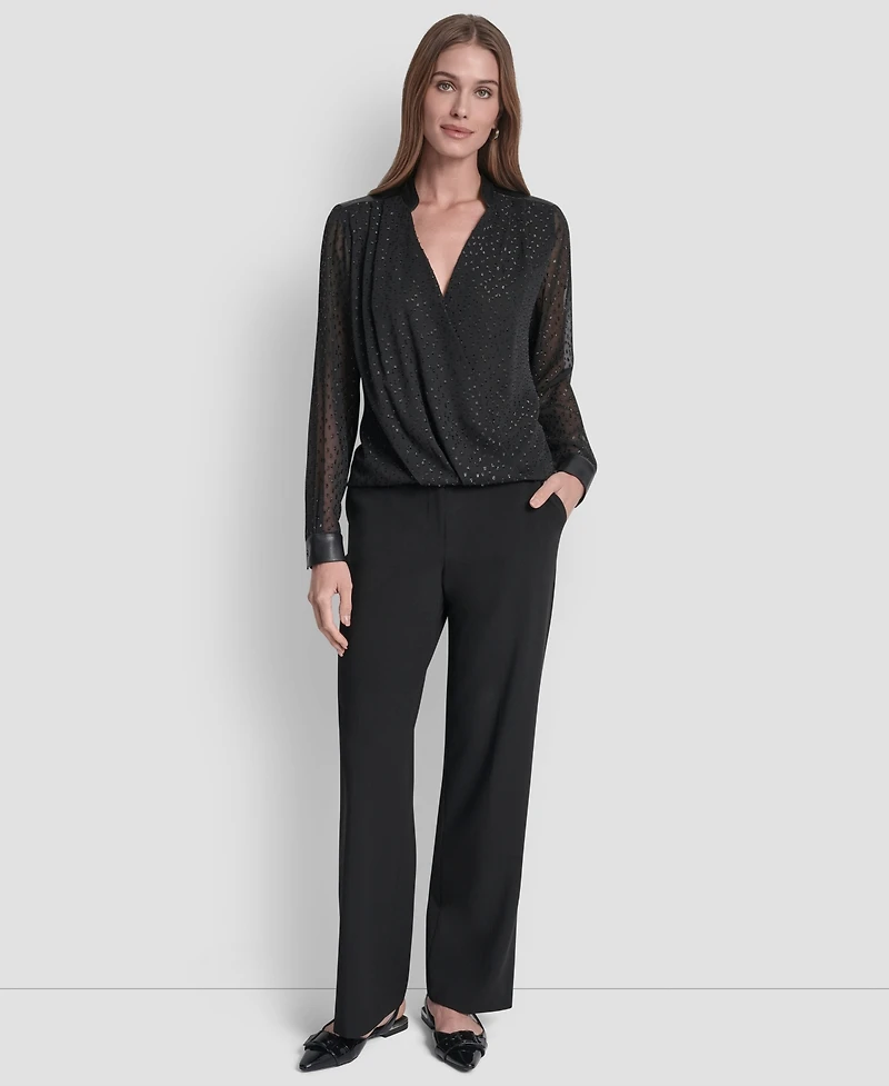 Dkny Women's Clip Dot Pattern V-Neck Blouse