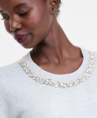 I.n.c. International Concepts Women's Short-Sleeve Embellished-Neck Sweater, Macy's Exclusive