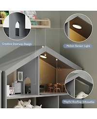 gaomon Kids Bookshelf and Toy Storage, Wooden Kids Bookcase with Motion Sensor Light, Dollhouse Bookcase for Playroom Bedroom Nursery Classroom