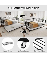 Gaomon Metal Daybed with Trundle Bed, Twin Size Day Bed with Premium Metal Frame and Steel Slat Support, Daybed and Roll Out Trundle,Black