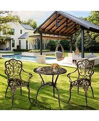gaomon Patio Bistro Sets 3 Piece Outdoor Cast Aluminum Patio Bistro Set, Patio Table and Chairs Set of 2 with Umbrella Hole for Yard, Garden, Balcony,