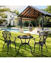 Patio Bistro Sets 3 Piece Outdoor Cast Aluminum Patio Bistro Set, Patio Table and Chairs Set of 2 with Umbrella Hole for Yard, Garden, Balcony, Poolsi