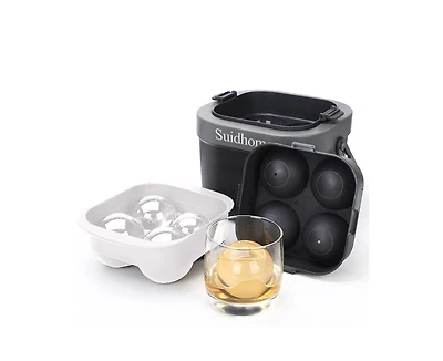 4 Silicone Sphere Ice Mold Tray Ice Ball Maker with Insulated Bucket