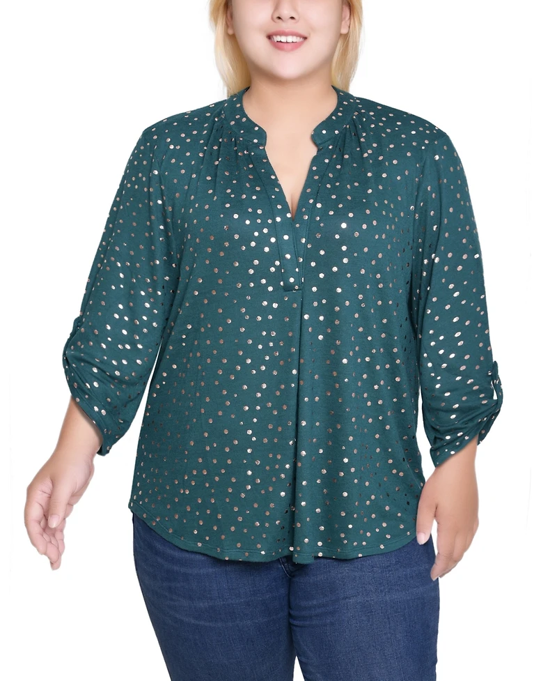 Ny Collection Plus Long Roll Tab Sleeve Tunic Top