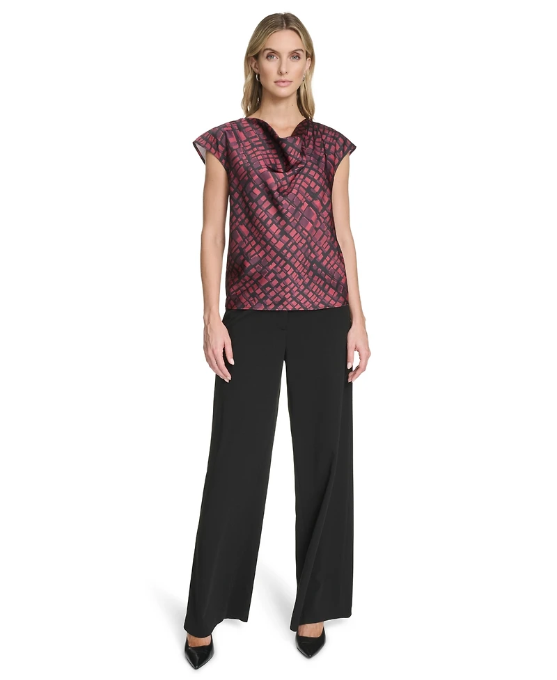 Calvin Klein Women's Short Sleeve Cowl Neck Pull-On Blouse