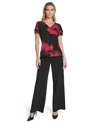 Calvin Klein Women's Short Sleeve V-Neck Printed Top