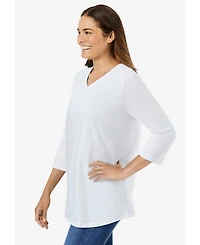 Woman Within Plus Perfect Three-Quarter Sleeve V-Neck Tee