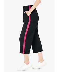 Woman Within Plus Side-Stripe Cotton French Terry Capri