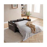 Maison Boucle 55" Velvet Loveseat Sofa Bed with Usb Ports, Adjustable Backrest & Pull-Out Sleeper Storage Pockets Pillows-Maison