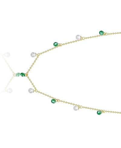 Rachel Glauber 14K Gold Plated with Mother of Pearl and Green Cubic Zirconia Station Necklace