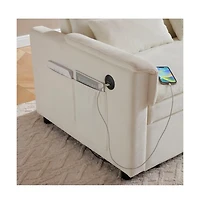 Maison Boucle 55" Velvet Loveseat Sofa Bed with Usb Ports, Adjustable Backrest & Pull-Out Sleeper Storage Pockets Pillows-Maison