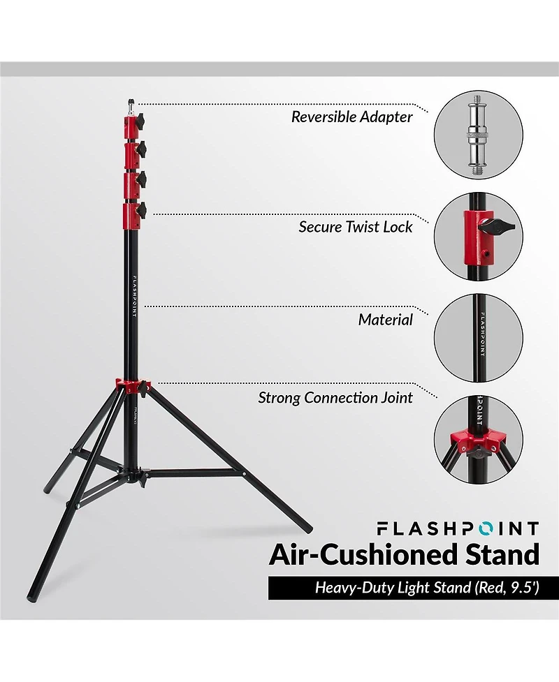 Profoto B10X Off Camera Flash Head Bundle with Flashpoint Pro Air-Cushioned Heavy-Duty Light Stand (Red, 9.5