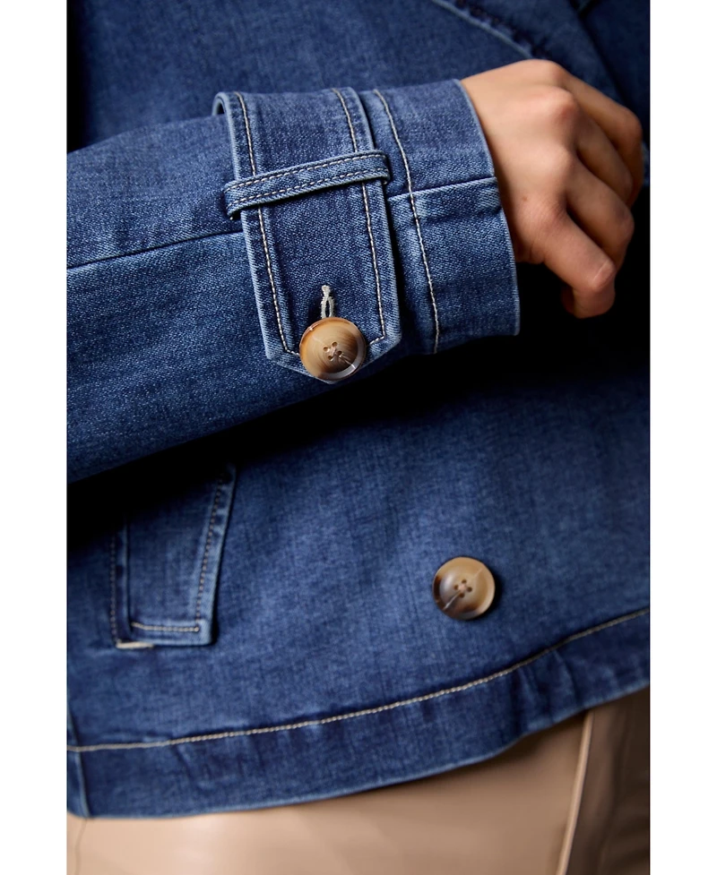 Blue Revival Women's Cropped Denim Double-Breasted Trench Jacket