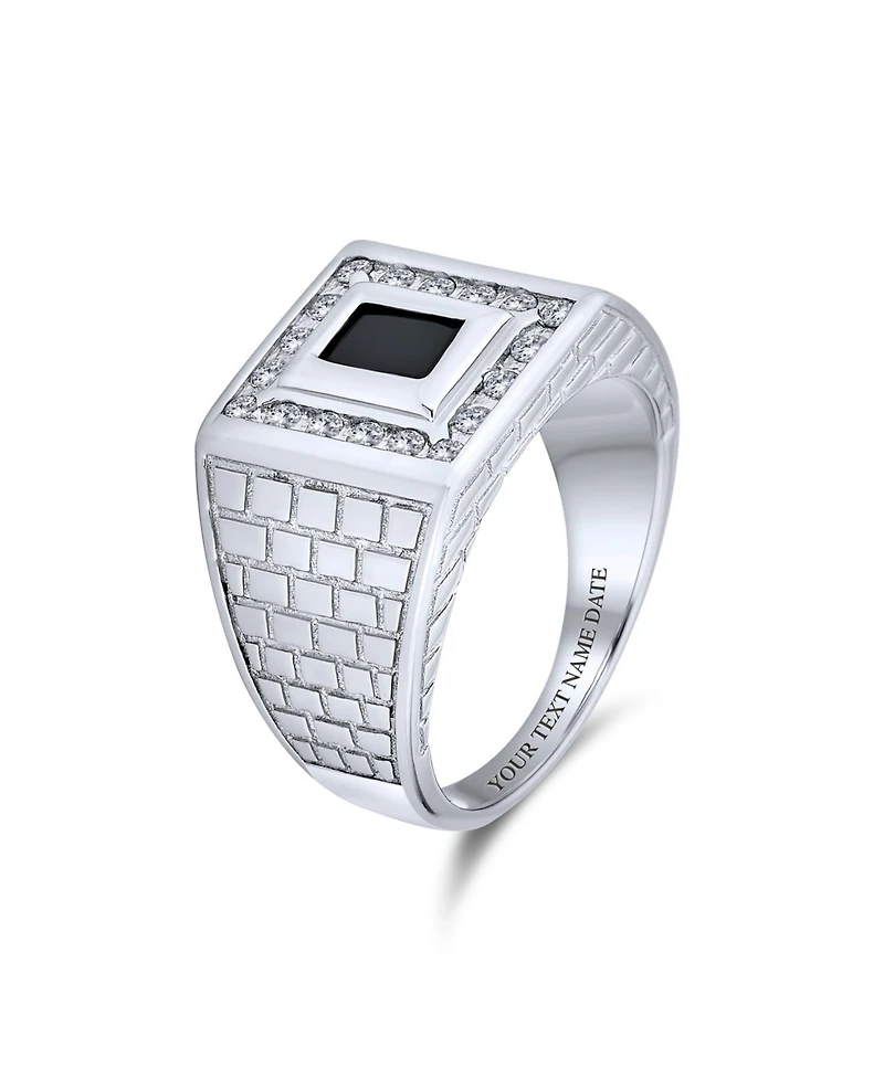 Bling Jewelry Blue Emerald Cut Cz Statement Ring – Brick Pattern Sterling Silver Band