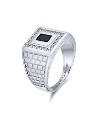 Bling Jewelry Blue Emerald Cut Cz Statement Ring – Brick Pattern Sterling Silver Band