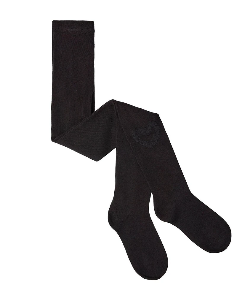 Memoi Little Girls Ribbed Cotton Rich Terry Heart Trimmed Sweater Tights