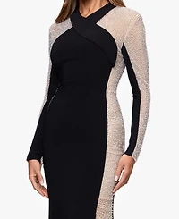 Xscape Women's V-Neck Long Sleeve Dress
