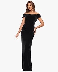 Xscape Women's Off The Shoulder Ruched Waist Long Dress