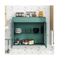 Chic Crate-Army Green 2-Door Wall-Mounted Metal Cabinet Tempered Glass Shelves | Multi-Room | Bath, Kitchen, Office