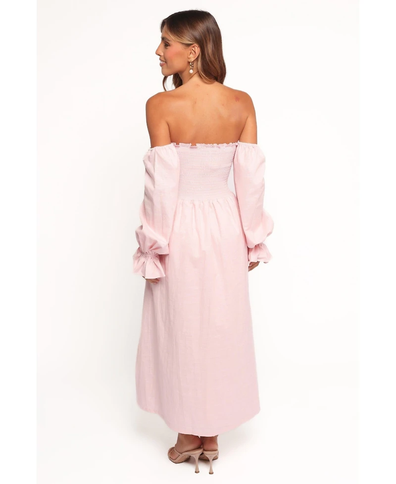 Petal and Pup Women's Domenica Shirred Long Sleeve Midi Dress - Pink