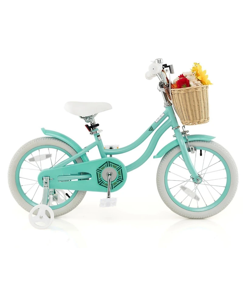 16-Inch Kids Bike with Training Wheels & Adjustable Handlebar – Green
