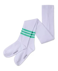 Memoi Girls Opaque Ribbed Bright-Stripe Cotton-Rich Tights