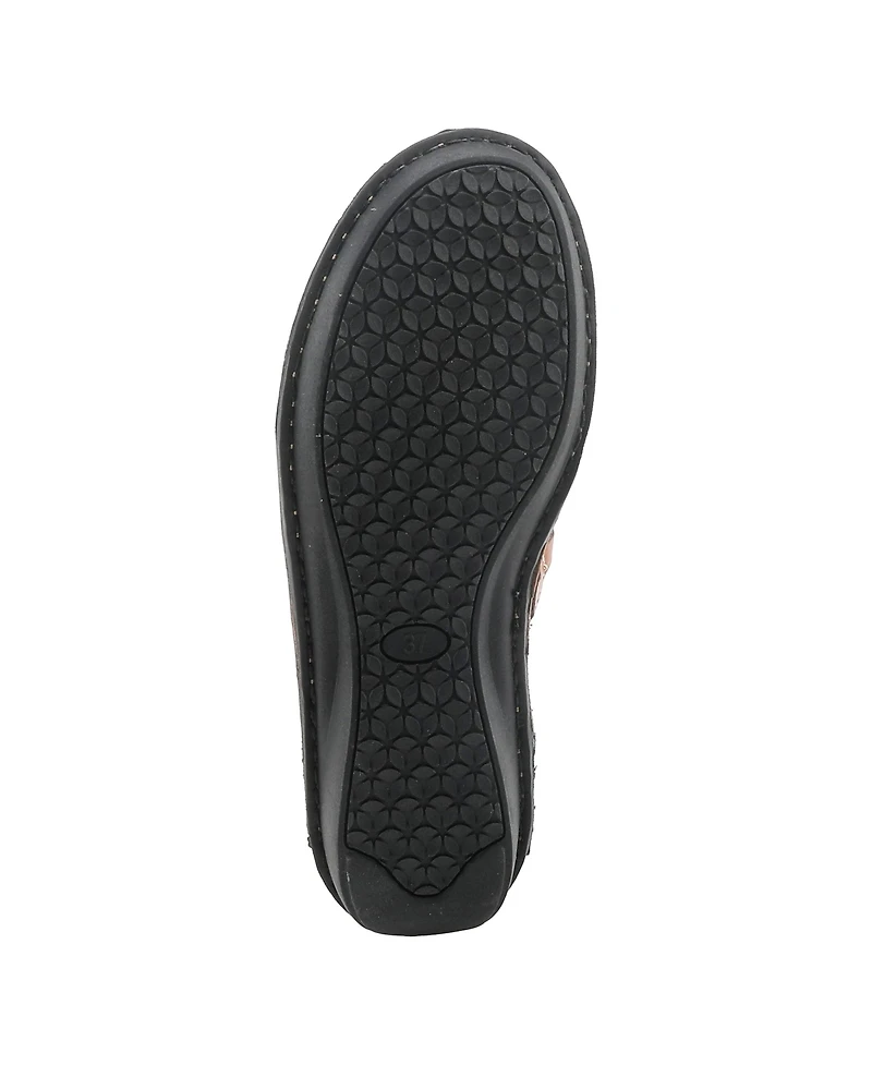 Azura Woman's Spring Step Cosmic Leather Mary Jane Flats with Hook-and-Loop Strap and Contrast Stitching