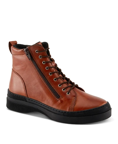 Spring Step Hoylein Leather Combat-Style Boot with Double Zippers and Removable Insole