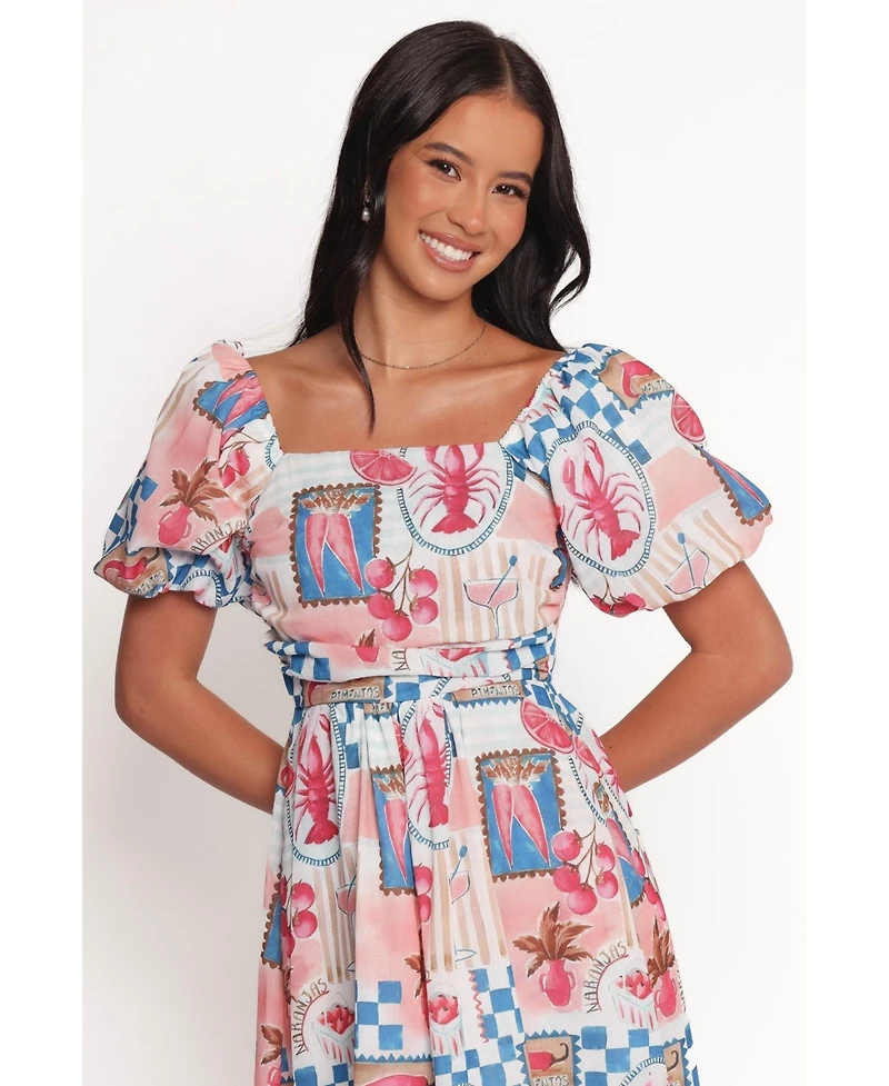 Petal and Pup Women's Clo Puff Sleeve Midi Dress - Pink Blue