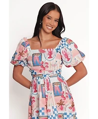 Petal and Pup Women's Clo Puff Sleeve Midi Dress - Pink Blue