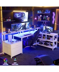 Aheaplus L-Shaped Computer Desk with Drawers and Monitor Shelf, Gaming Desks Led Strip