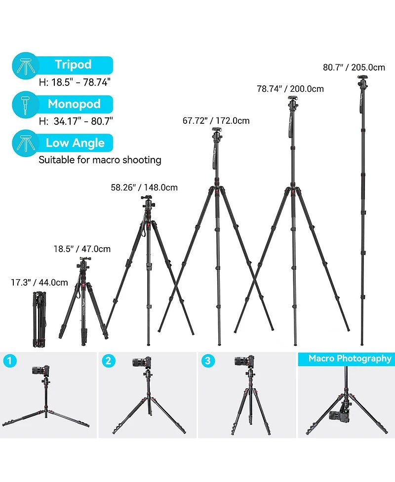 SmallRig Ct-20 4-Section Aluminum Tripod/Monopod with Ball Head, Black