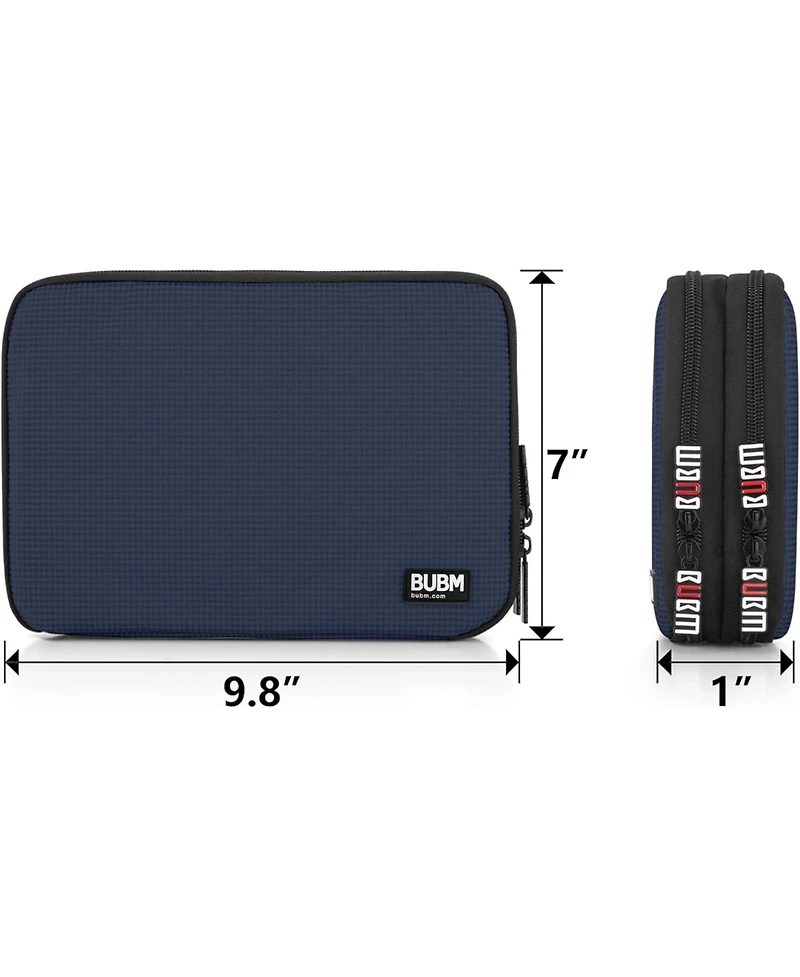 Bubm Dark Blue Electronics Organizer Bag - Medium Double Layer Travel Case for Cables, Usb Drives, Chargers, iPad Mini Accessories