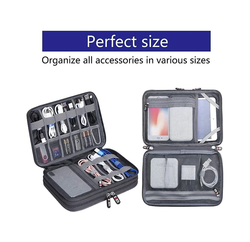 Bubm Double Layer Electronics Organizer Bag - Travel Cable Storage Case for Usb Drives, Sd Cards, Charging Cords & Mini Tablets