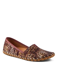 Spring Step Kathaleta-Spice Metallic Croco Slip-On Leather Flats with Removable Insole & Arch Support