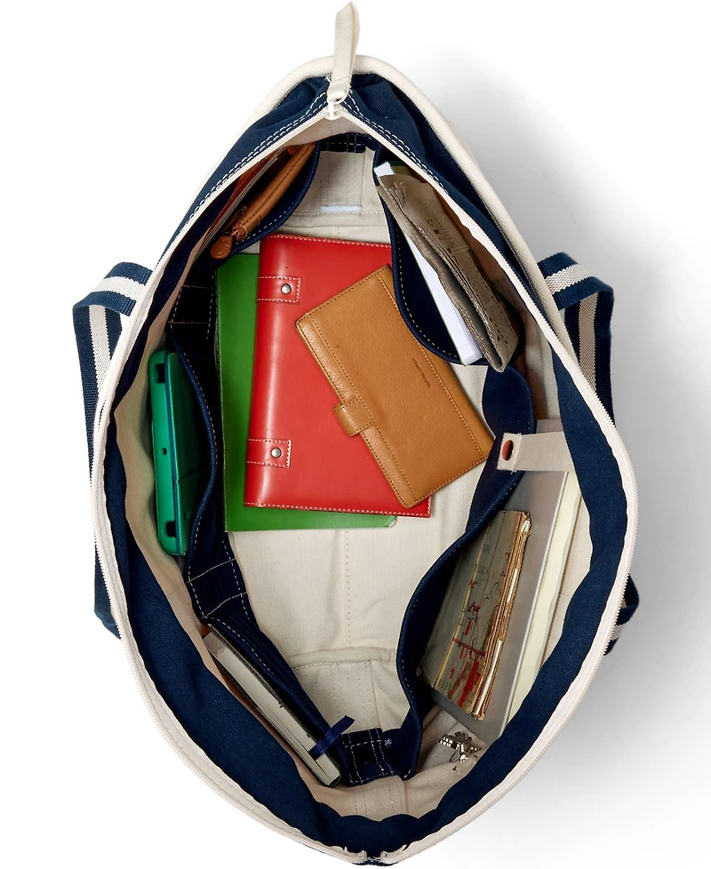 Lands' End Large 5 Pocket Zip Top Canvas Tote Bag