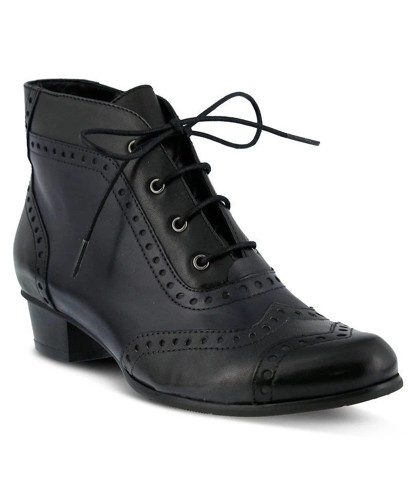 Azura Spring Step Heroic Colorblock Leather Bootie with Brogue Detailing and Inside Zipper