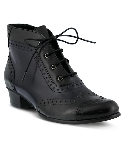 Azura Spring Step Heroic Colorblock Leather Bootie with Brogue Detailing and Inside Zipper