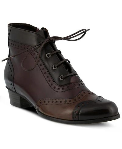 Azura Spring Step Heroic Colorblock Leather Bootie with Brogue Detailing and Inside Zipper
