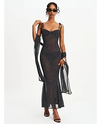 Miss Circle Women's Yadira Black Base Polka Dot Chiffon Maxi Dress