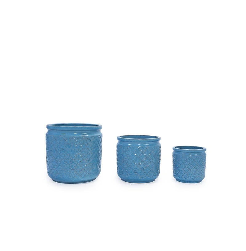 Chic Crate Modern Ceramic Planter Pots Set of 3 Versatile Indoor/Outdoor Flowerpots with Drainage Holes